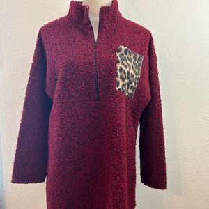 Women’s Lilypad Brand Maroon w/‎ Cheetah Print Pocket Fleece Jacket | Size L